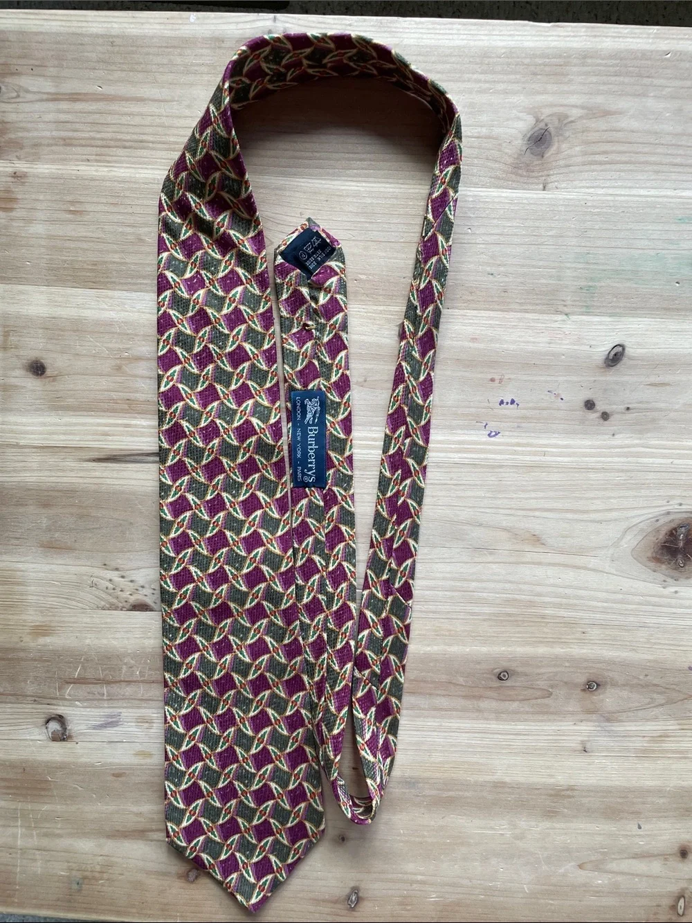 Burberry Green and Grape Geometric Silk Tie